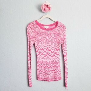Milly Pink Ecru Wavy Jacquard Crewneck Sweater